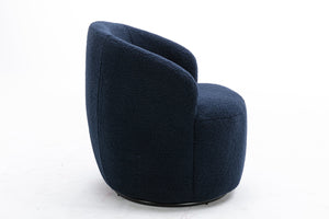 English Elm Teddy Plush Swivel Accent Armchair in Dark Blue — Ergonomic Barrel Seat, 360° Swivel, Sturdy Base W52747506