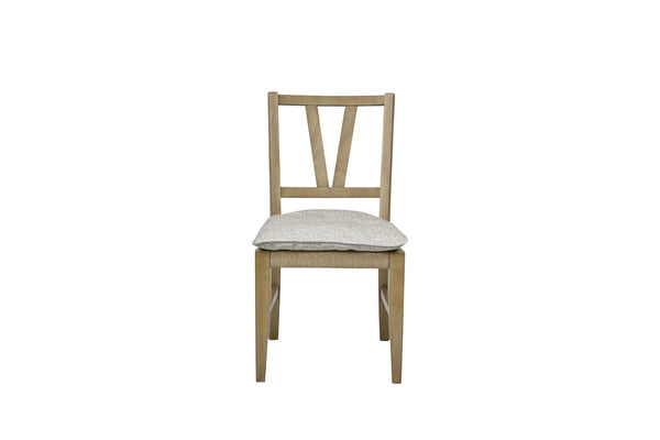 English Elm Slat Slat Back Chair with Cashew Hickory Veneer, Rattan Seat and Removable Tie-On Cushion Set of 2 Light Tan 39.75 L x 26.5 W x 14.75 H B2699P383811
