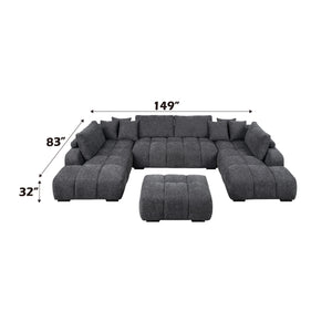 English Elm Chosen Gray Chenille Sectional Sofa Modular 2-Chaise with Ottoman, Toss Pillows, Pocket Coil Seats, 149"W x32"H B2726S00427