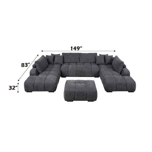 English Elm Chosen Gray Chenille Sectional Sofa Modular 2-Chaise with Ottoman, Toss Pillows, Pocket Coil Seats, 149"W x32"H B2726S00427