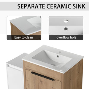 English Elm 36 Inch Freestanding Bathroom Vanity With Ceramic Sink, Soft-Close Doors & Ample Storage Space W999S00307