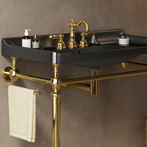 English Elm VICI 36" Bathroom Ceramic Basin with 3 Pre-Drilled Holes and Overflow, Timeless Retro-Modern Design Gold W2615P243103