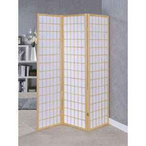 English Elm Porch 3-Panel Shoji Room Divider Screen with Warm Wood Grain, Lightweight Paper Panels, Minimalist Light Diffuser Natural B062P331075