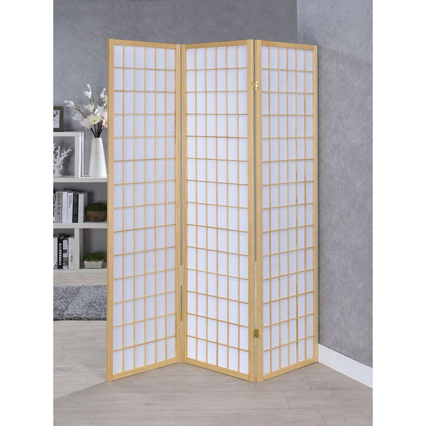 English Elm Porch 3-Panel Shoji Room Divider Screen with Warm Wood Grain, Lightweight Paper Panels, Minimalist Light Diffuser Natural B062P331075