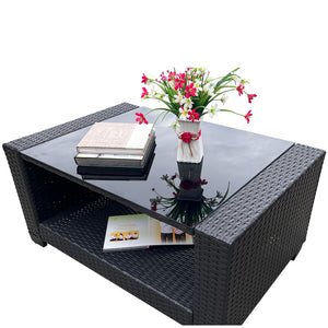 English Elm Outdoor Garden Patio Furniture Set - 7-Piece Cushioned Rattan Sofa & Coffee Table For Relaxation W213S00047-GIGA