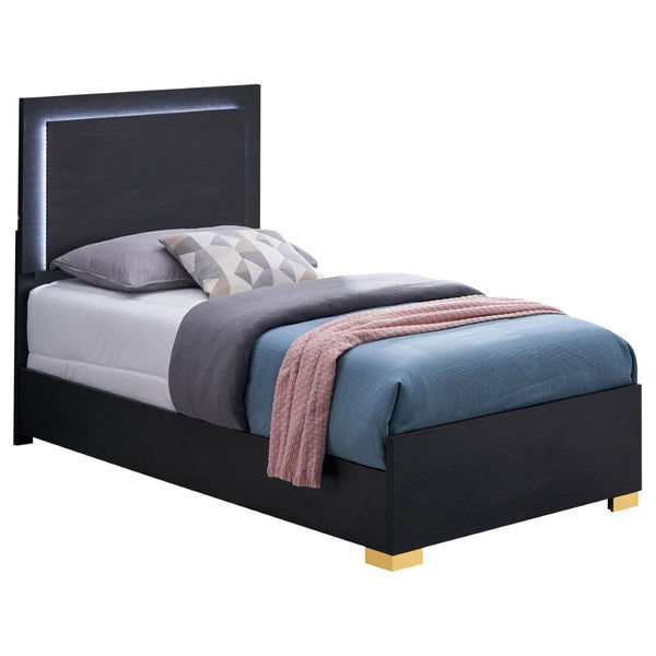 English Elm Jeremiah Twin Panel Bed with Touch Led Headboard Gold Feet Contemporary Bedroom Black B062S01754