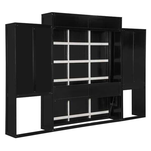 English Elm Queen Size Murphy Bed With Integrated Desk, Flip-Up Vanity & Storage Cabinets In Espresso Finish N820S10057P-GIGA