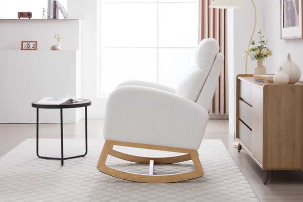 English Elm 015B-Teddy Rocking Chair with Plush Teddy Fabric, Ergonomic High Back, Adjustable Footstool, Pocket White W527P360693