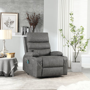 English Elm 21"seat Large Electric Power Lift Recliner Chair with 8-Point Vibration Massage, Lumbar Heat, Remote Control and Cup Holders for Easy Standing Comfort and Pocket Storage Grey W311P316093