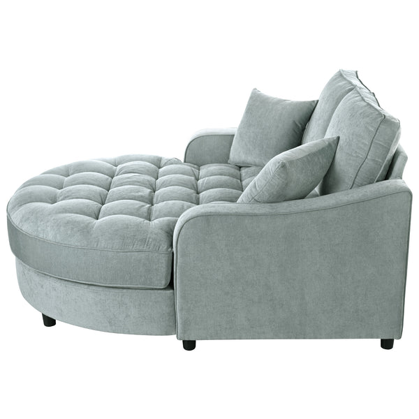 English Elm 55" Modern Chaise Lounge Sofa Bed Upholstered in Soft Chenille with Tufted Round Seat & Pillows, Durable Frame Green N719P256002F