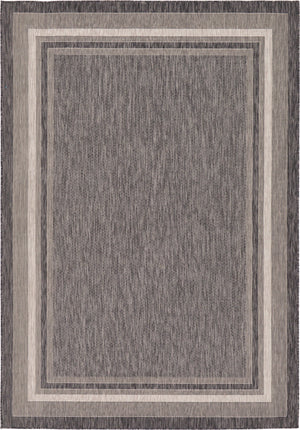 Unique Loom Outdoor Border Soft Border Machine Made Border Rug Black, Ivory 7' 1" x 10' 0"