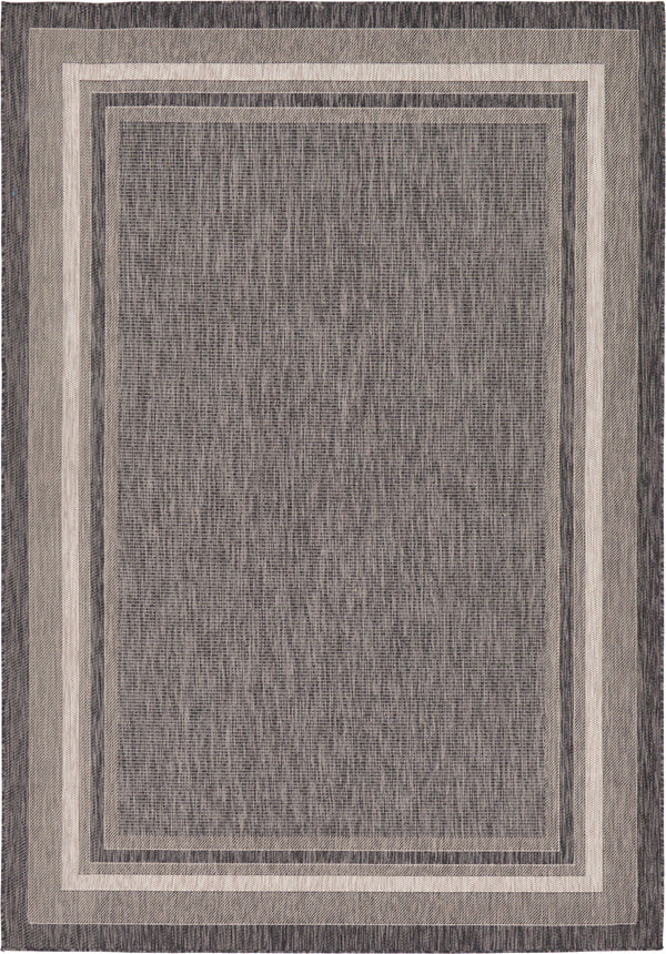 Unique Loom Outdoor Border Soft Border Machine Made Border Rug Black, Ivory 7' 1" x 10' 0"