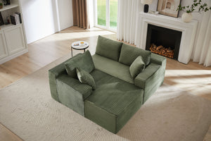 English Elm L-Shaped Cloud Sectional Sofa - Cozy Green Corduroy Modular Sleeper For Living Room & Apartment Use W2339P294930