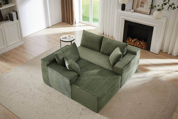 English Elm L-Shaped Cloud Sectional Sofa - Cozy Green Corduroy Modular Sleeper For Living Room & Apartment Use W2339P294930
