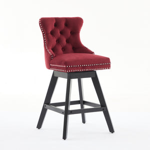English Elm Swivel Velvet Barstools with Tufted Back Support, 360° Rotation, Foam & Spring Cushion, Sturdy Wooden Frame WINE RED W1143P369088