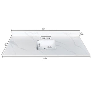 English Elm 61-inch Carrara Quartz Vanity Top Undermount Sink Backsplash Stain Resistant Bath W2699P459410