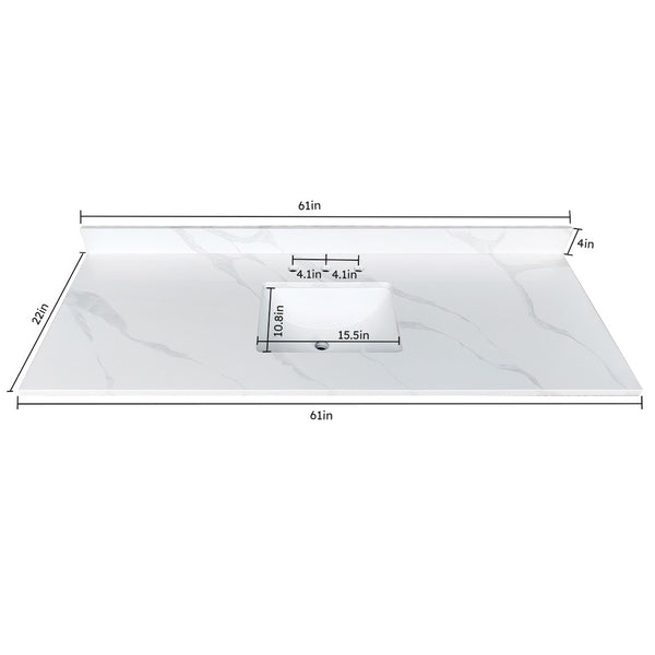 English Elm 61-inch Carrara Quartz Vanity Top Undermount Sink Backsplash Stain Resistant Bath W2699P459410