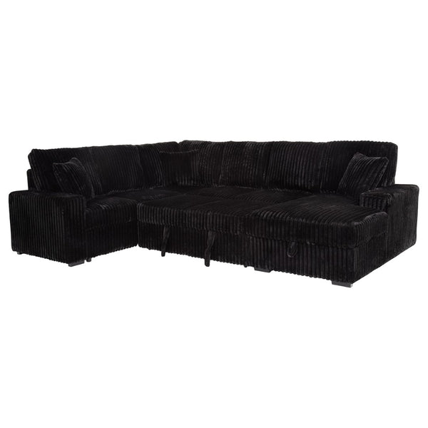 English Elm Thurston Corduroy Sectional Sofa with Hidden Chaise Storage and Pop-up Sleeper Black B062S01484