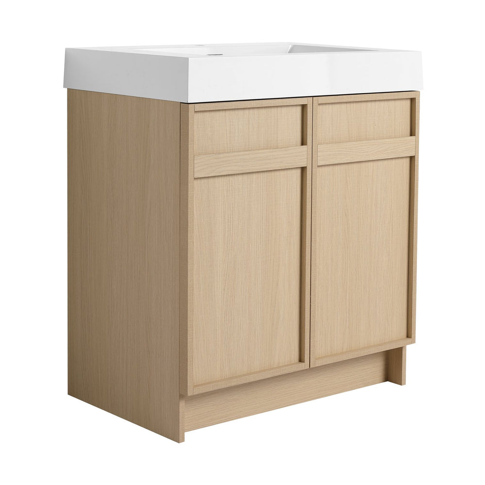 English Elm 30" Modern Freestanding Bathroom Vanity with Thick White Resin Sink, Soft-Close Doors & Adjustable Shelf (Durable) W999P239160