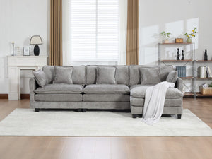 English Elm Cloud Modular Three Seat Sofa Chenille Upholstered with Double Layer Cushions for Living Room Gray W1143S00061