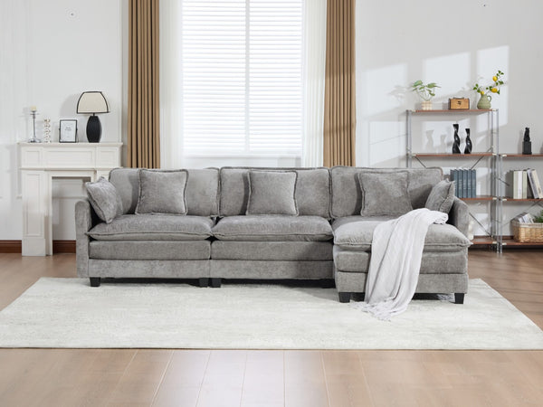 English Elm Cloud Modular Three Seat Sofa Chenille Upholstered with Double Layer Cushions for Living Room Gray W1143S00061