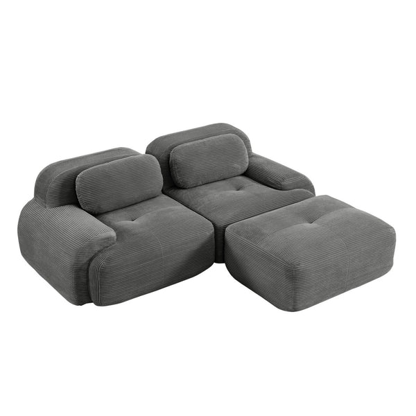English Elm 82'' Modular L-shaped Sectional Sofa Corduroy Upholstery Curved Arms for Living Rooms Grey W714S01264