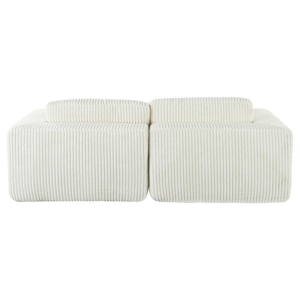English Elm U_Style Corduroy Double Sofa Bed with Plush Supportive Sponge-Spring Seats and Removable Back Cushions White WY000449AAK