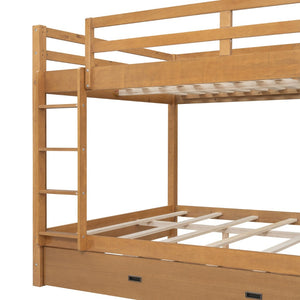 English Elm Wood Queen Size Bunk Bed With Trundle & Ladder – Stylish, Durable Sleeping Solution For All Ages N7090004008D-GIGA