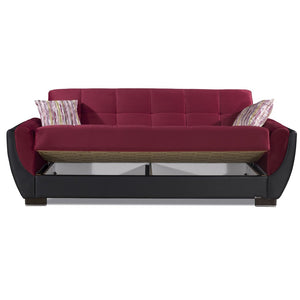English Elm Primenest Skyhaven Convertible Upholstered Sofabed With Storage – Burgundy Microfiber, Compact Comfort B030P286503-GIGA