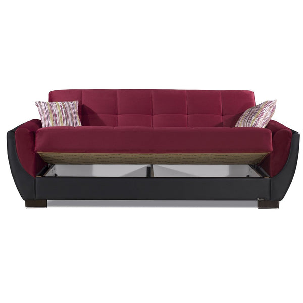 English Elm Primenest Skyhaven Convertible Upholstered Sofabed With Storage – Burgundy Microfiber, Compact Comfort B030P286503-GIGA