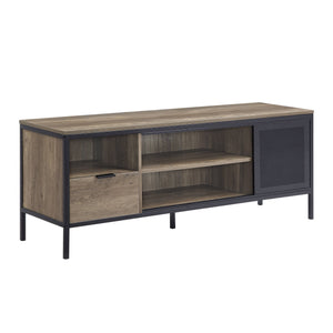 English Elm Nantan Rustic Oak TV Stand with Black Metal Frame, 1 Drawer & 4 Compartments for Up to 50" B2726P278164