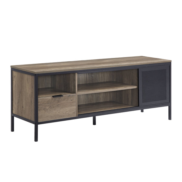 English Elm Nantan Rustic Oak TV Stand with Black Metal Frame, 1 Drawer & 4 Compartments for Up to 50" B2726P278164