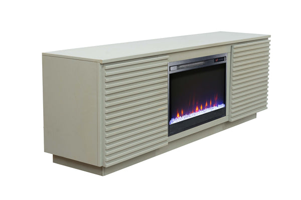 English Elm 73 Inch Fireplace TV Stand Sandstone Finish with 26" Electric Insert, Storage, Remote, Fits 85" TVs and Cable Management B108P255363