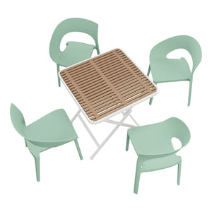 English Elm Haze 4-Piece Indoor-Outdoor Dining Set with Weatherproof PP Seats & Powder-Coated Metal Table Legs Haze Green,khaki,White W3450S00045