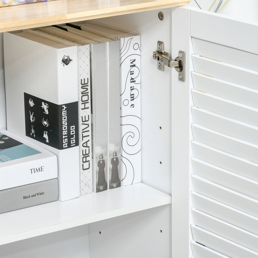 English Elm Homcom Sideboard Buffet Cabinet With Louvered Doors, Adjustable Shelf & Rubberwood Top For Versatile Storage W2225P229586