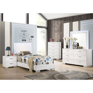 English Elm Dulcey Modern White High Gloss 4-Piece Twin Bedroom Set With Led Lighting & Faux Leather Accents B062S01337