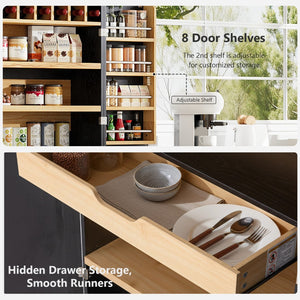 English Elm K&k Farmhouse Pantry Cabinet Tall Freestanding Kitchen Storage with Drawers Shelves Black N707P356567B