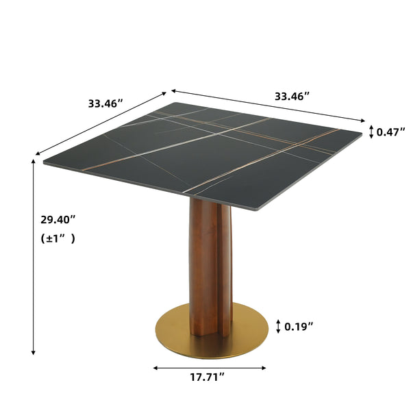 English Elm Modern Square Dining Table – 33.5" Sintered Stone & Wooden Legs, Chic Gold Base For Small Spaces W1535S00603
