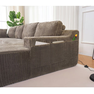 English Elm U-shaped Corduroy Cloud Sectional Sofa with Pocket Springs and Modular Living Room Seating Jade W3366S00003