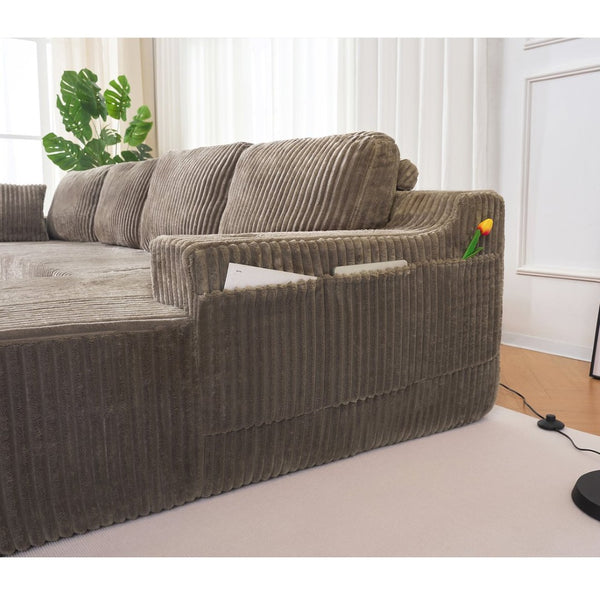 English Elm U-shaped Corduroy Cloud Sectional Sofa with Pocket Springs and Modular Living Room Seating Jade W3366S00003