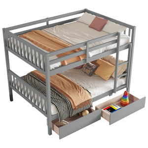 English Elm Full Full Over Full Bunk Bed In Grey With 2 Storage Drawers, Ladder & Safety Guardrails – Versatile Design! W504S00194