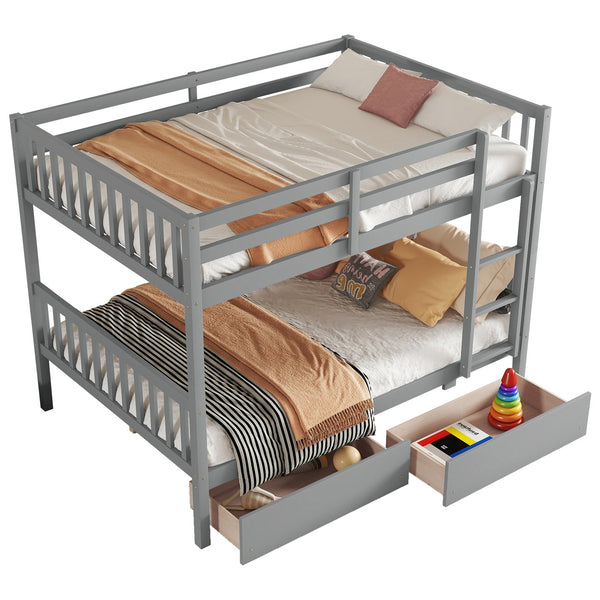 English Elm Full Full Over Full Bunk Bed In Grey With 2 Storage Drawers, Ladder & Safety Guardrails – Versatile Design! W504S00194