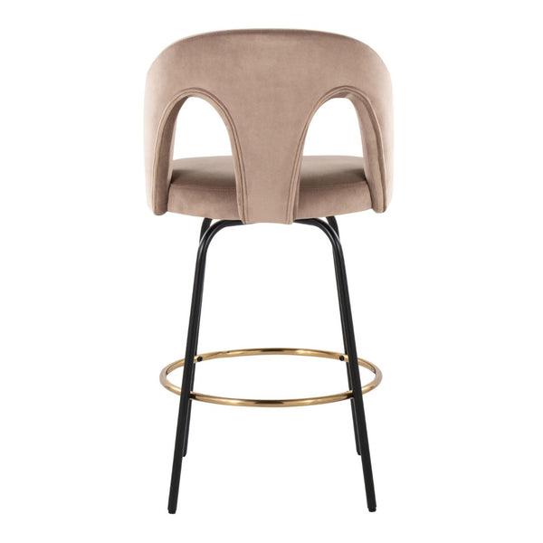 English Elm Fixed-height Swivel Counterstools with White Upholstery Gold Footrest Set of 2 Taupe B202S01792
