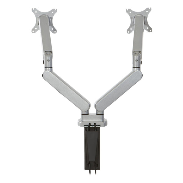 OSP Home Furnishings Double Monitor Arm Dual Setup with Gas Spring Articulation and Integrated Cable Management Silver A2MAD1730-SV