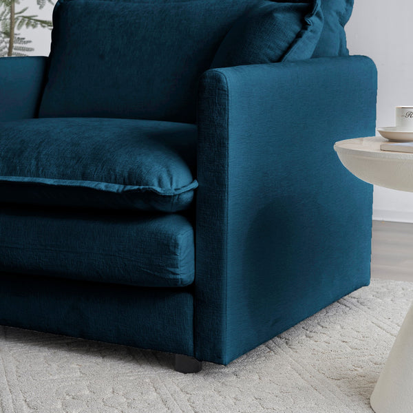 English Elm Chenille Modular Two-Seater Sectional with Ottoman – Plush Chenille Upholstery, Solid Wood Frame Comfort Blue W714S00594