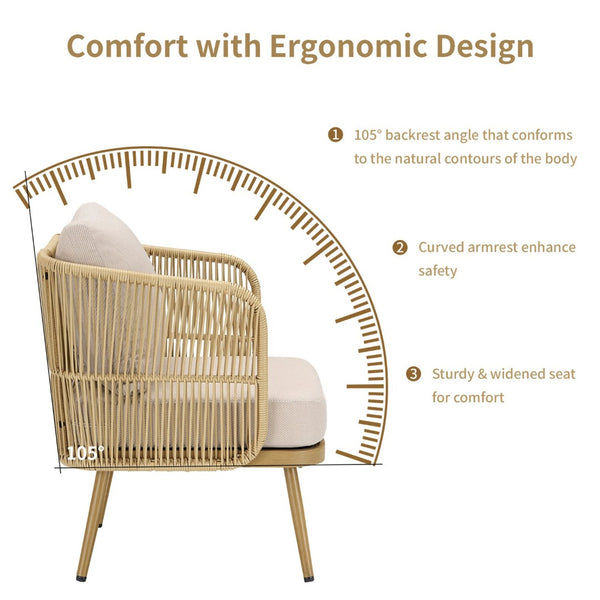 English Elm 49.6" Pe Wicker Patio Loveseat All-weather Steel Frame Deep Seat Outdoor Sofa T3773P419902