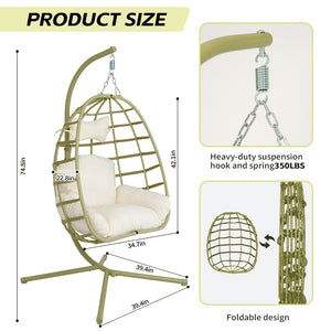 English Elm Egg Hanging Chair with Stand Pe Rattan Swing Seat Washable Cushion Patio Bedroom T5880P497436
