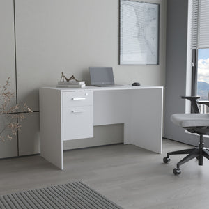 English Elm Mellier Modern White Office Desk with Two Drawers & Side Shelves — Compact, Stable Workstation B070P368063