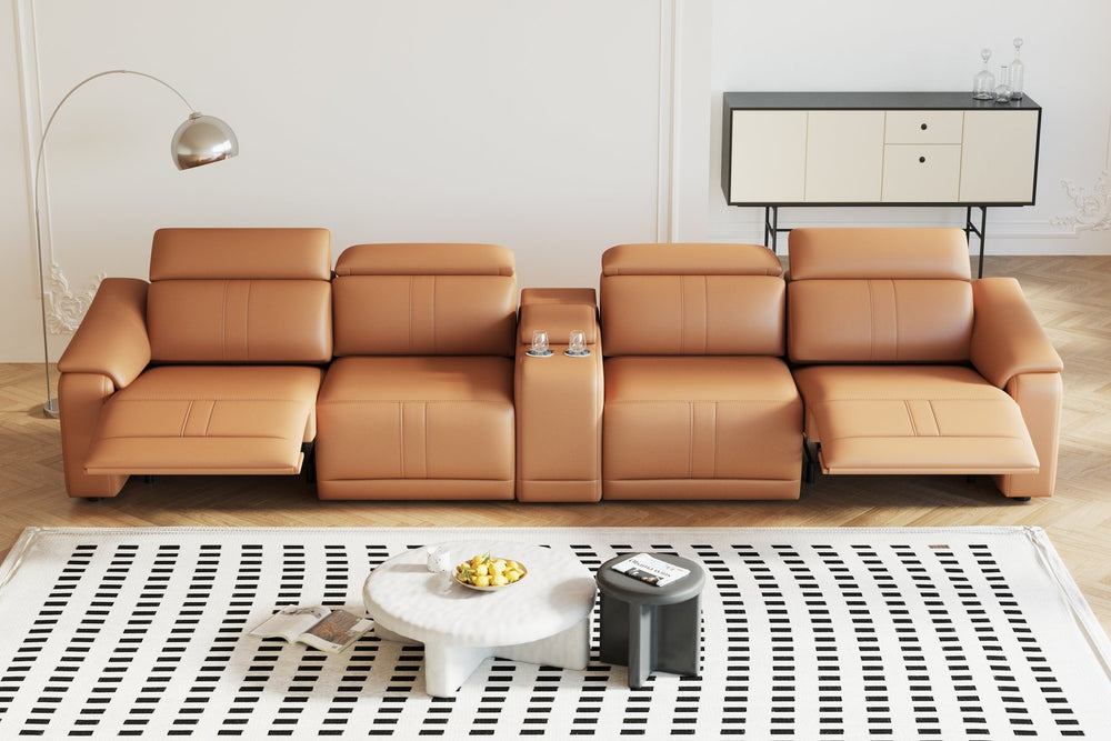 English Elm 23031 Brown Left Side Power Reclining Sectional Sofa - Technical Leather, Electric Recline, Modern Comfort W3795P358492