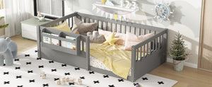 English Elm Twin Low Profile Kids Floor Bed Pine Wood Frame with Safety Rail and Built in Bookshelf Gray W1580P373135
